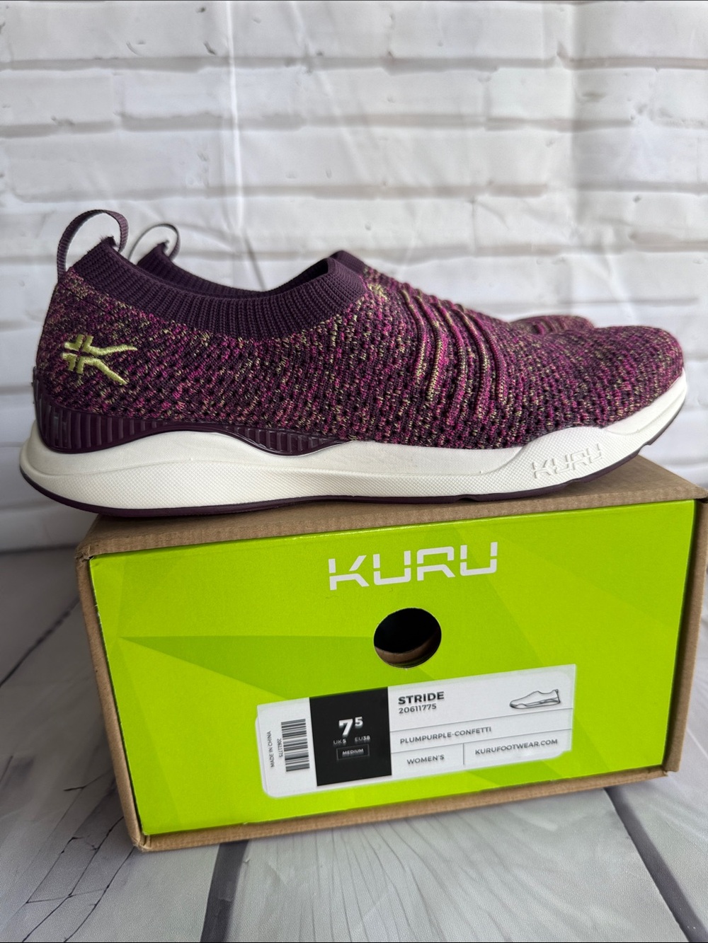 KURU Stride Slip-On Knit Sneakers in Plum Purple Confetti - Picture 4 of 11